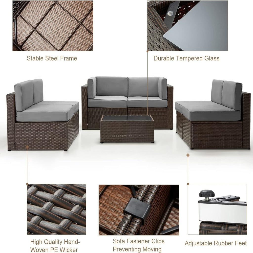 YODOLLA 7 Piece Outdoor Patio Furniture Set, Gray & Brown