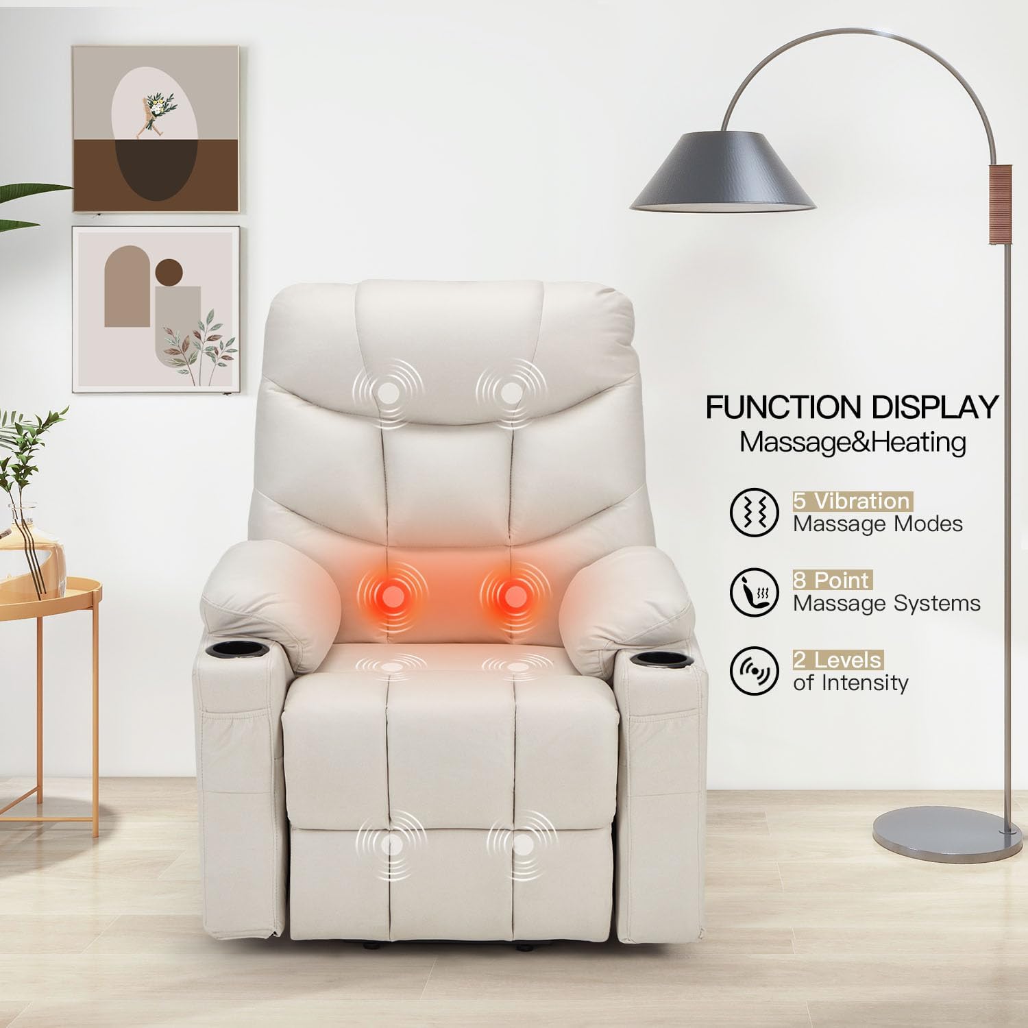 YODOLLA Massage Power Lift Recliner for Elderly, Faux Leather, Cream Whitebest