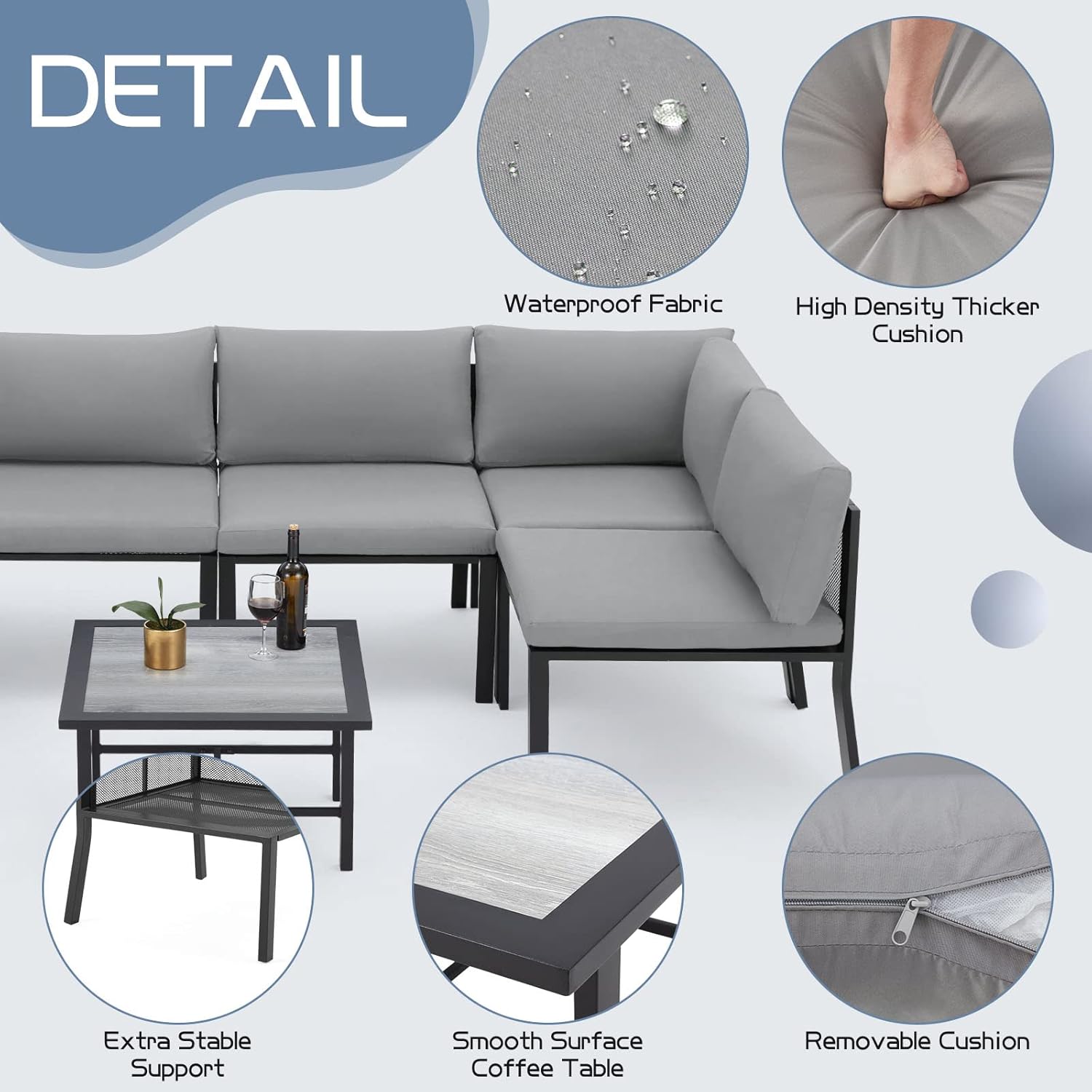 YODOLLA 7 Pieces Patio Furniture Set, Greybest