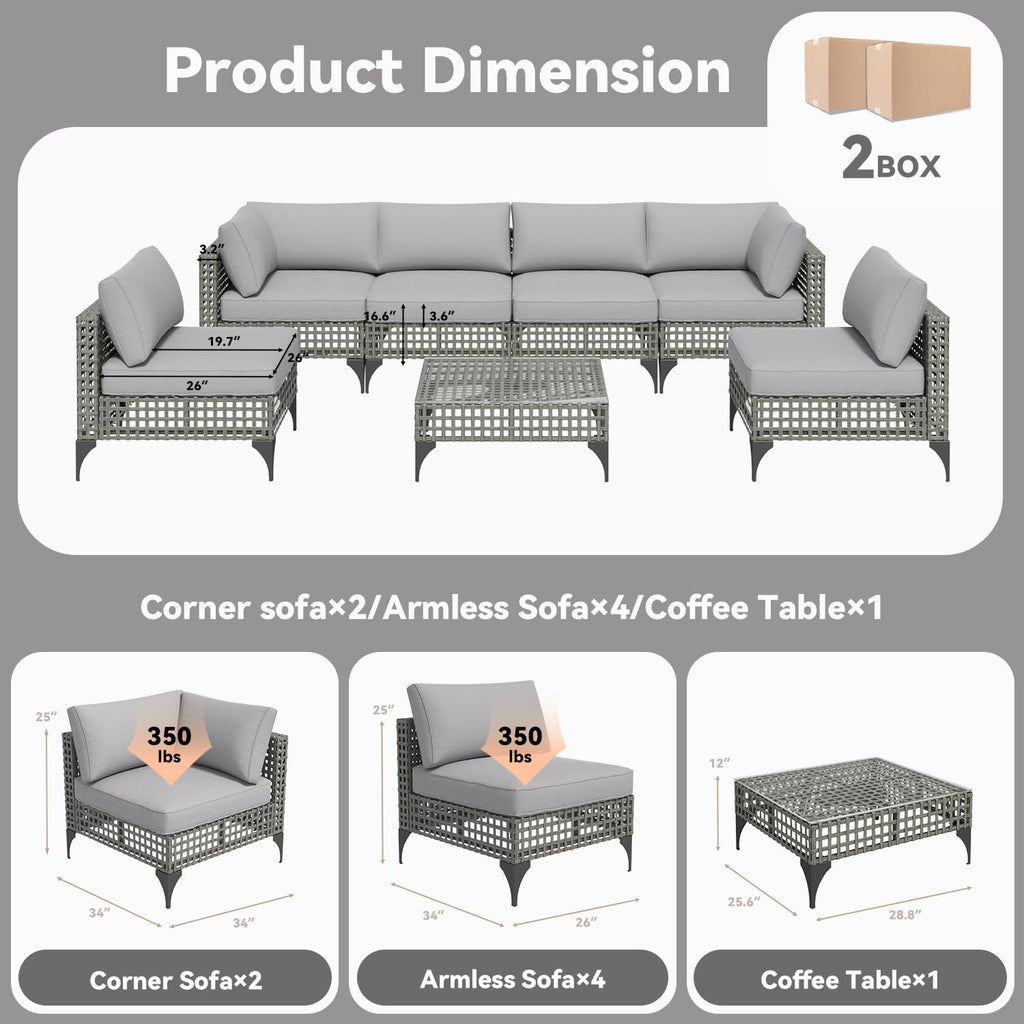YODOLLA 7-Piece Outdoor Sofa Set, Gray Rattan & Grey Cushionsbest