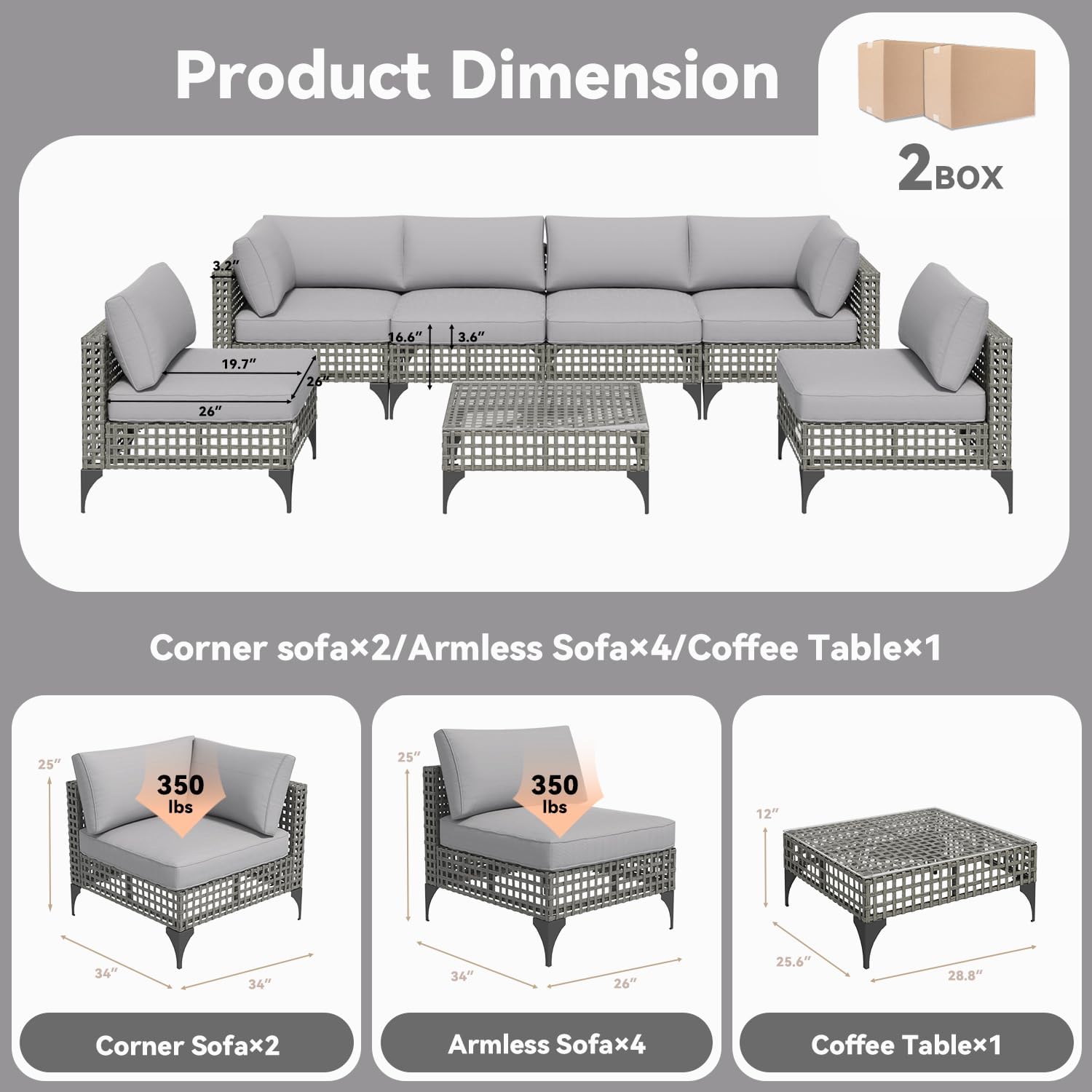 YODOLLA 7-Piece Outdoor Sofa Set, Gray Rattan & Grey Cushionsbest