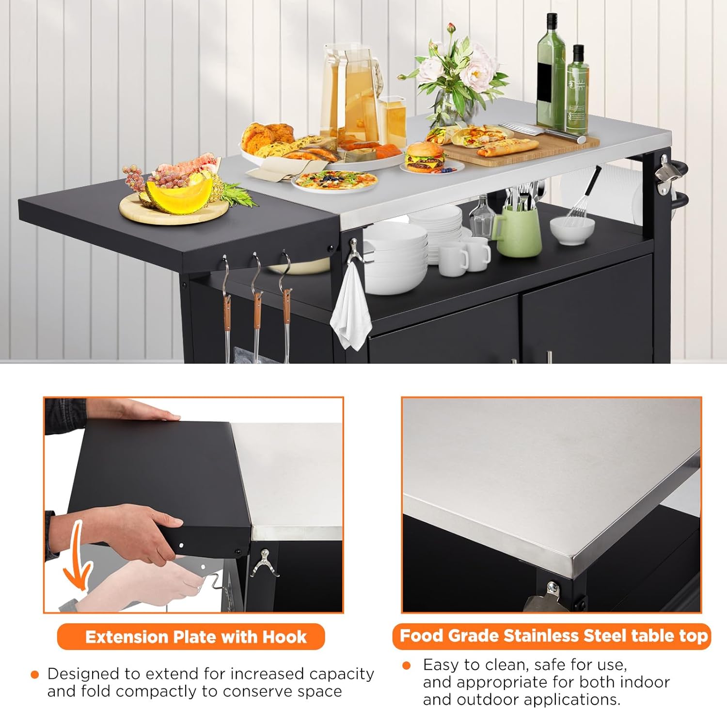 YODOLLA Outdoor Grill Table with Storage Cabinet, Rolling Bar Grill Cart 50’’×20’’×32.2’’