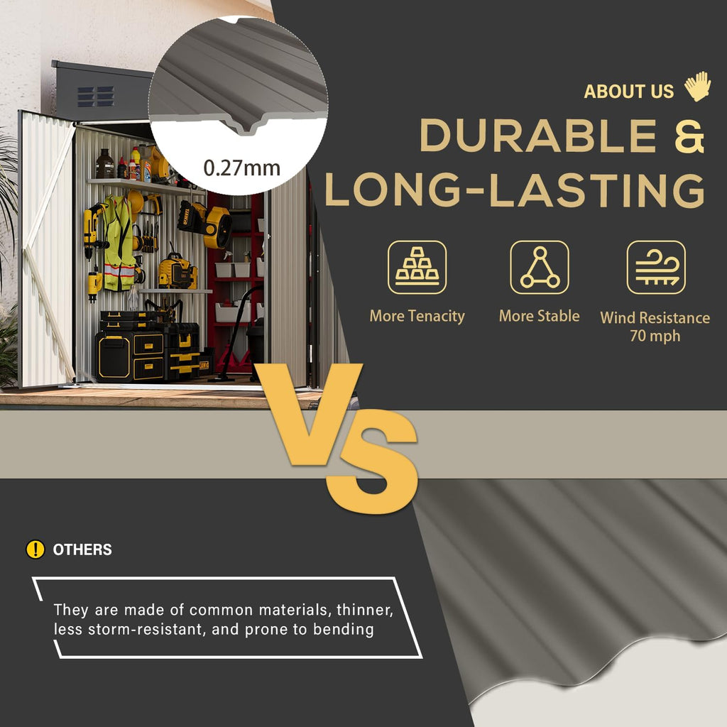 YODOLLA 8x10 Lean-to Shed, Outdoor Storage Shed, Gray