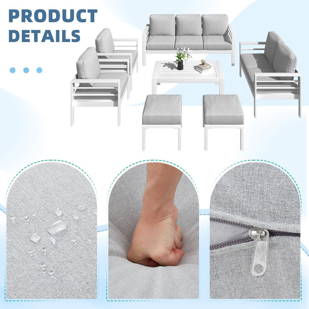 YODOLLA 7-Piece Patio Set, Light Gray Cushions