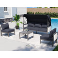 YODOLLA 4 Pieces Aluminum Patio Furniture Set, Retractable Canopy, Dark Grey