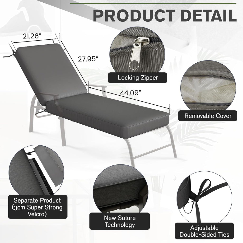 YODOLLA Chaise Lounge Cushions, Patio Sun Lounger Replacement