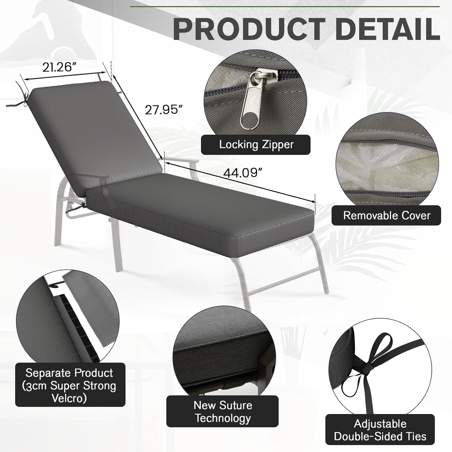 YODOLLA Chaise Lounge Cushions, Patio Sun Lounger Replacement