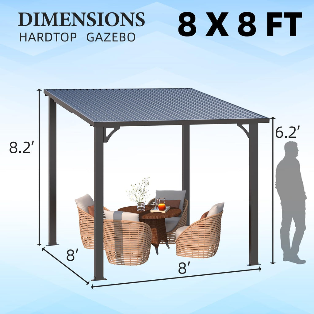 YODOLLA 8' x 8' Outdoor Pergola Hardtop Gazebo,Dark Grey