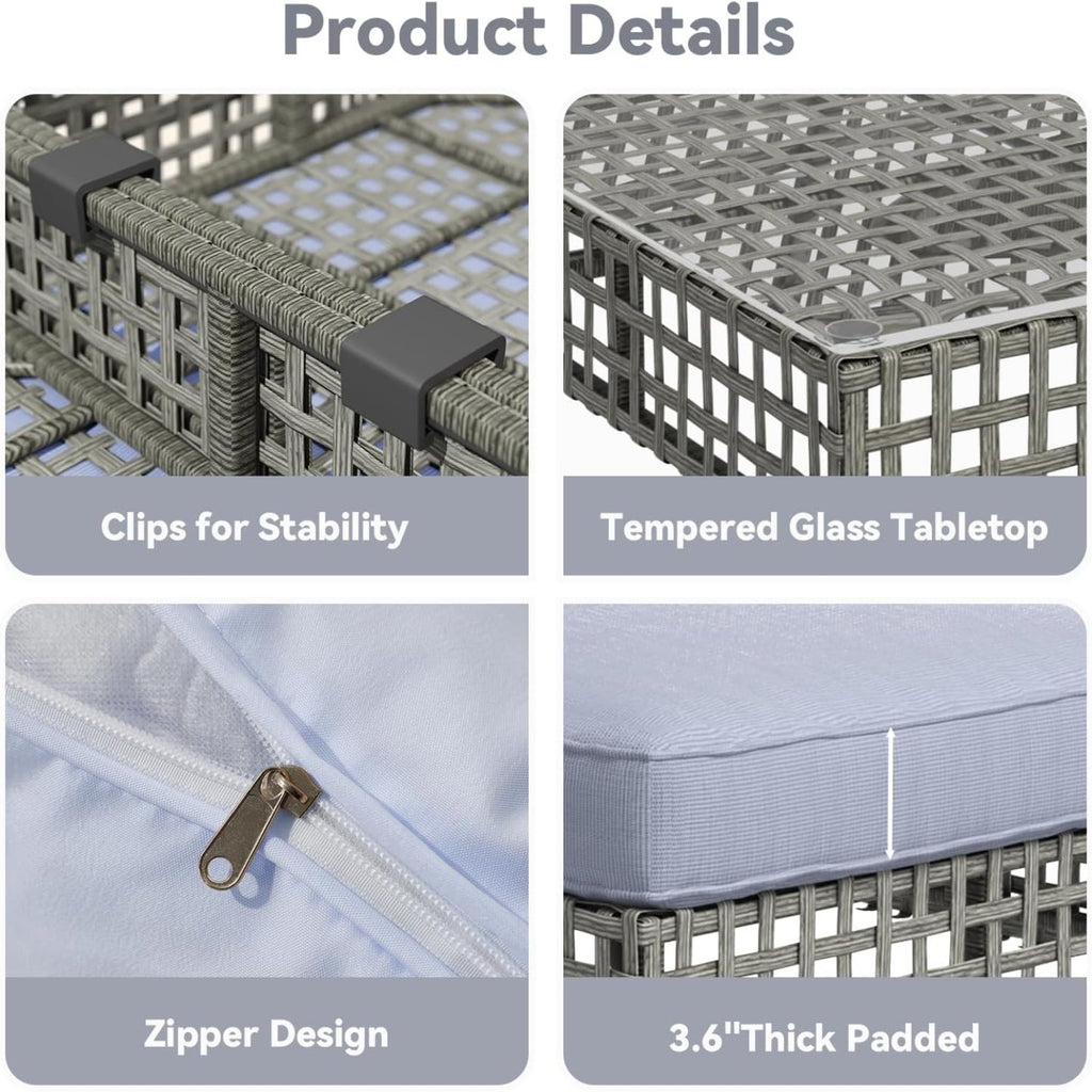 YODOLLA 7-Piece Outdoor Sofa Set, Grey Rattan & Blue Cushionsbest