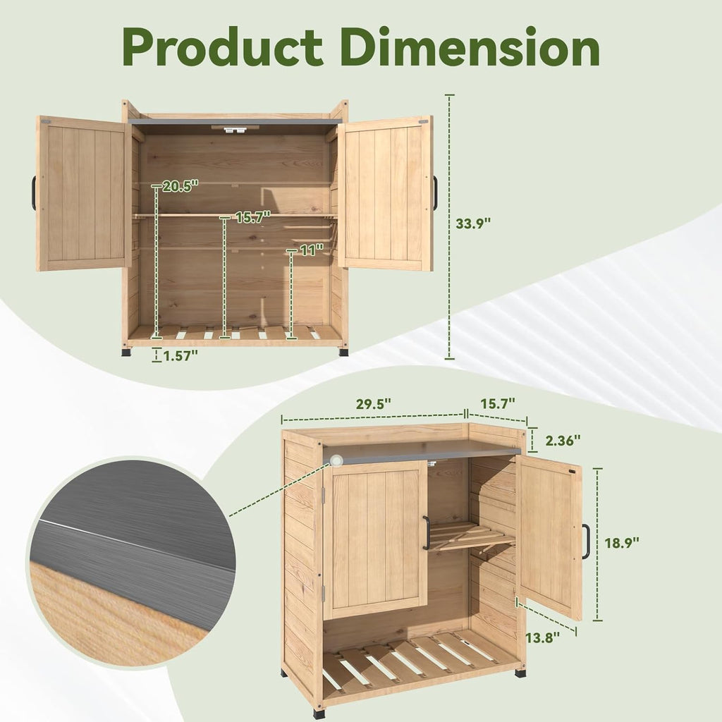 YODOLLA Potting Bench, Outdoor Wooden Storage Cabinet with Adjustable Shelfbest