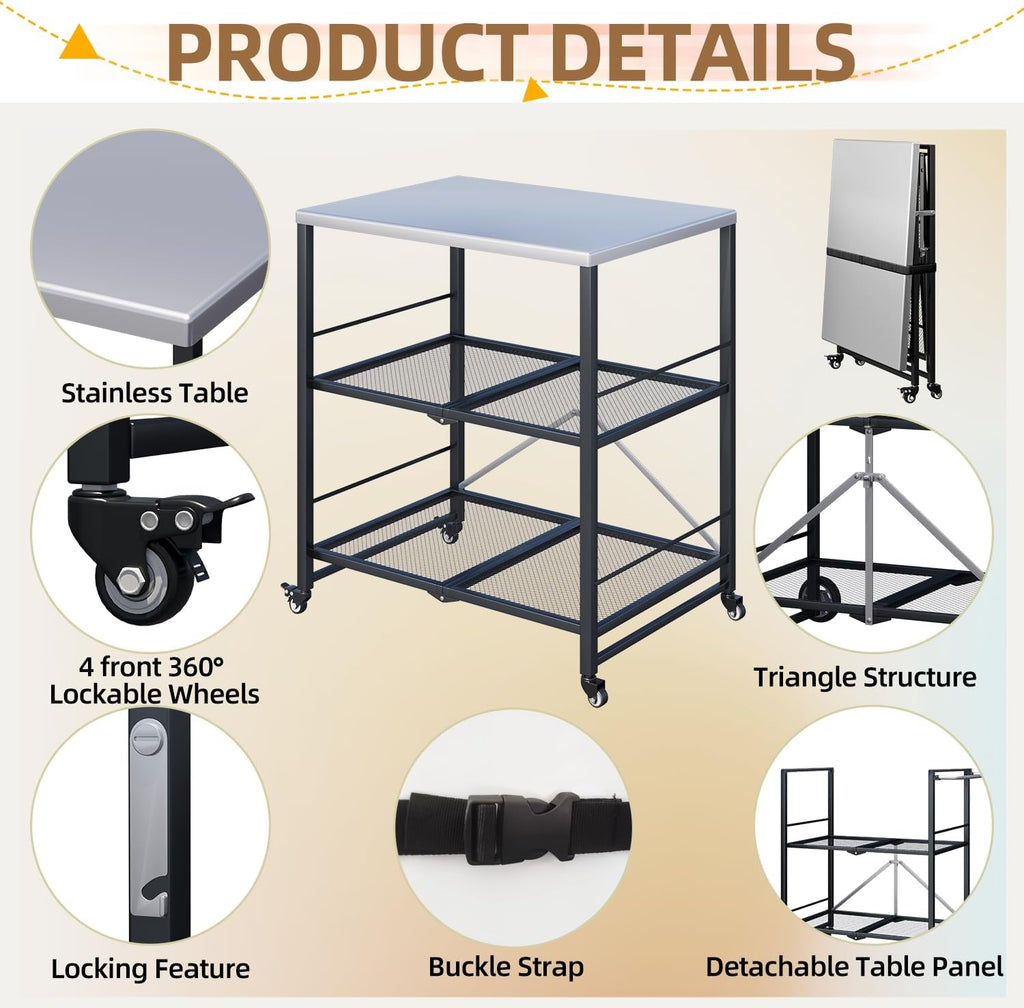 YODOLLA Stainless Pizza Oven Table with 2 Lock Casters, Silverbest