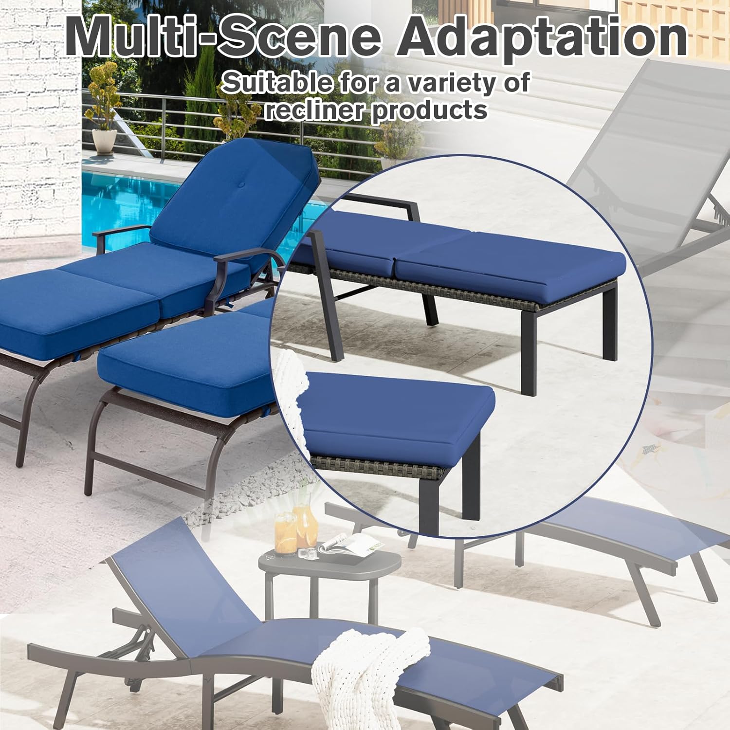 YODOLLA Chaise Lounge Cushions, Patio Sun Lounger Replacement