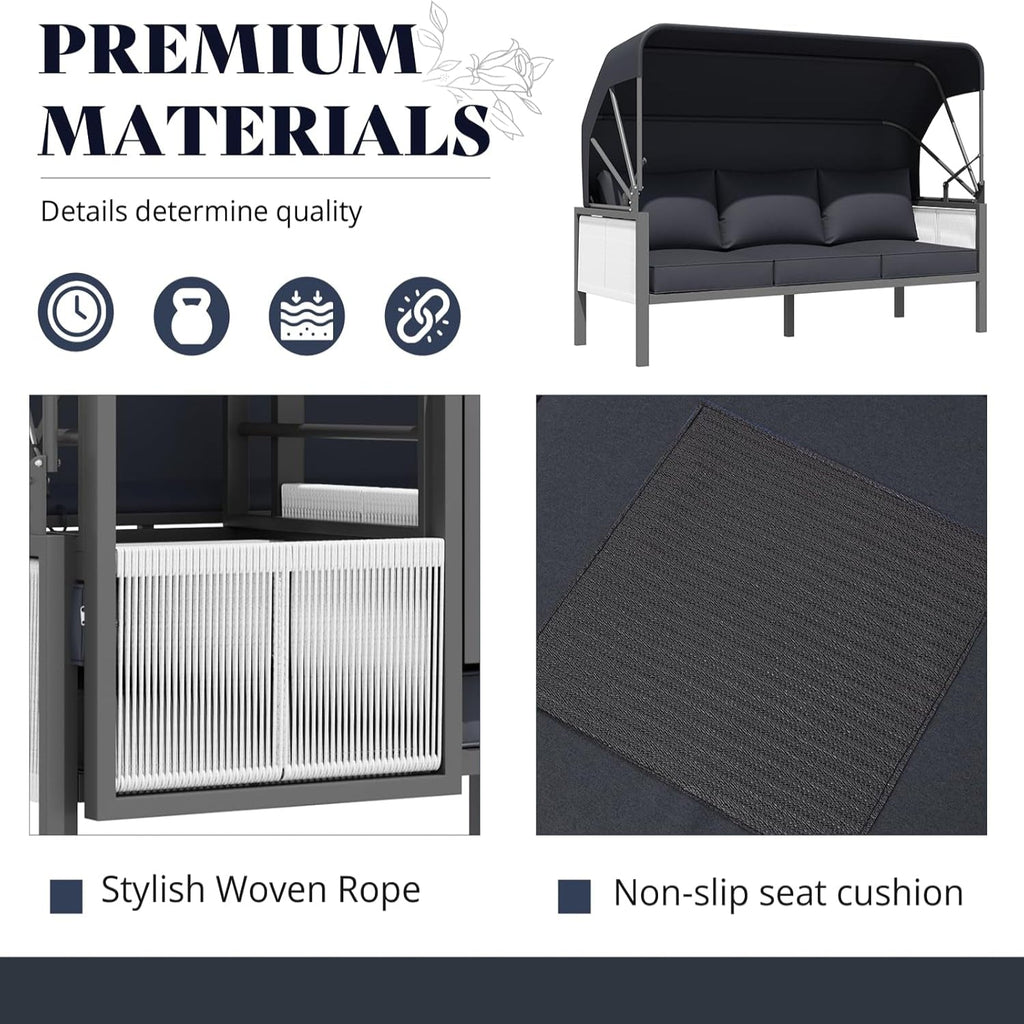 YODOLLA 4 Pieces Aluminum Patio Furniture Set, Retractable Canopy, Dark Grey