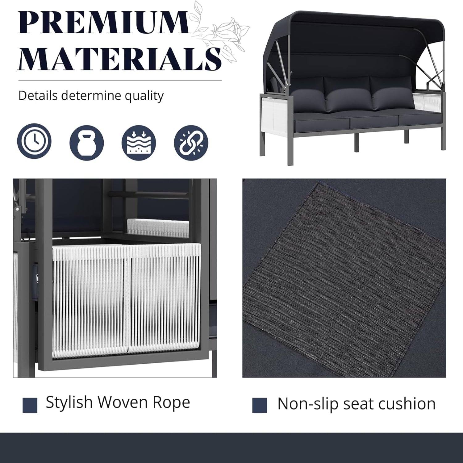 YODOLLA 4 Pieces Aluminum Patio Furniture Set, Retractable Canopy, Dark Grey