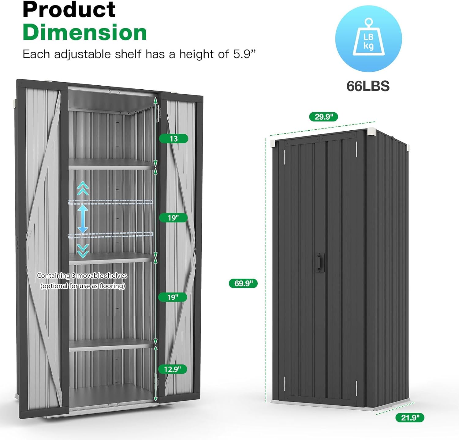 YODOLLA Vertical Garden Storage Shed, Gray
