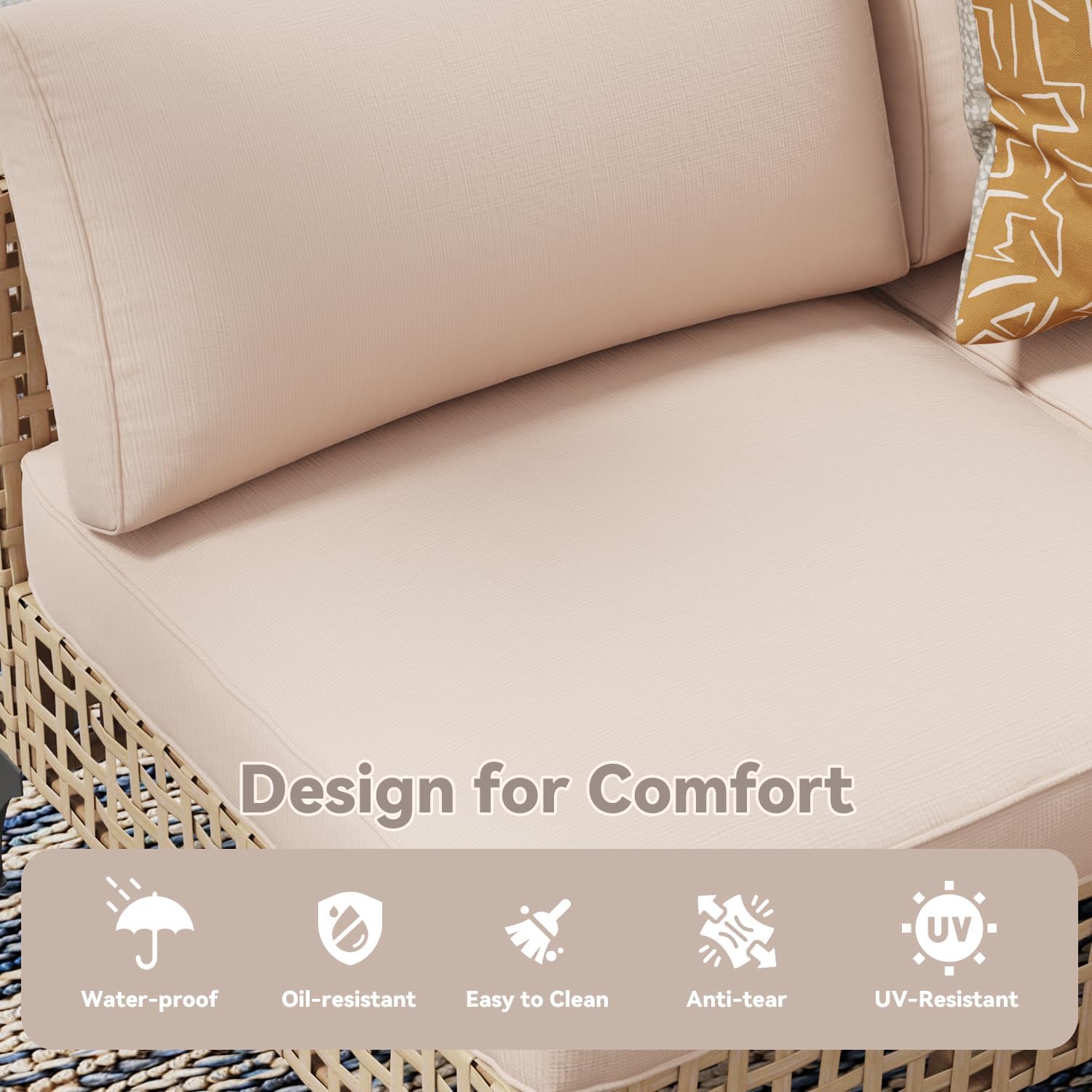 YODOLLA 7-Piece Outdoor Sofa Set, Beige Rattan & Cushions