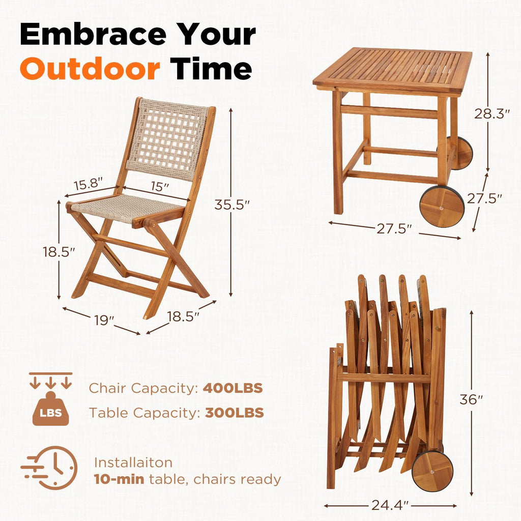 YODOLLA Outdoor Folding Chairs Set, Wooden Patio Dining Set