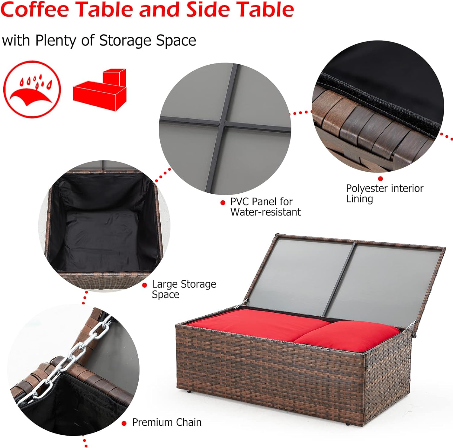 YODOLLA 7 Pieces Patio Furniture with Two Storage Boxes, Brown & Redbest