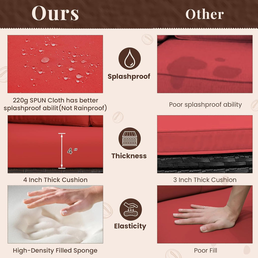 YODOLLA 7-Pc Patio Set, Brown Rattan & Red Cushion