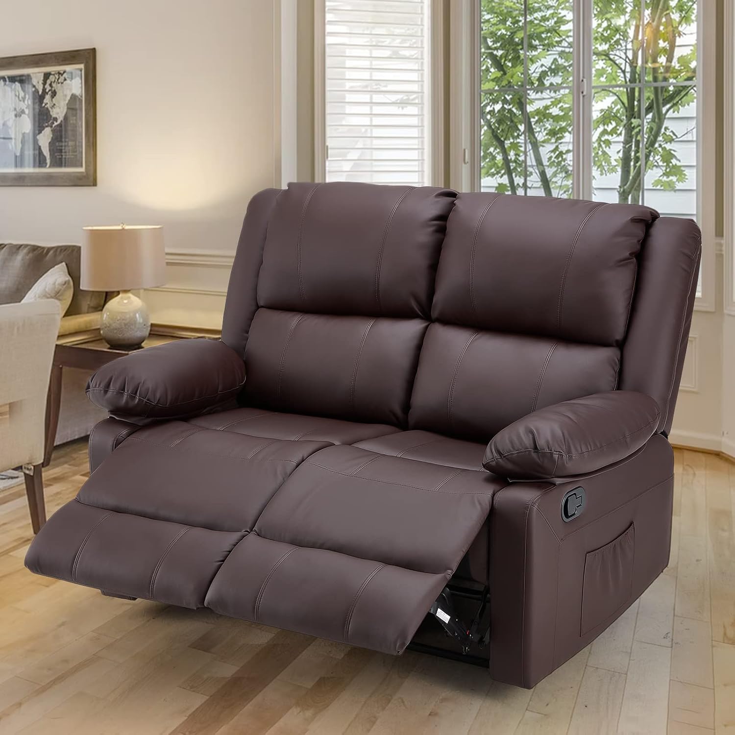YODOLLA 2 Seat Loveseat Recliner with Heat&Massage Function, Faux Leather, Brownbest