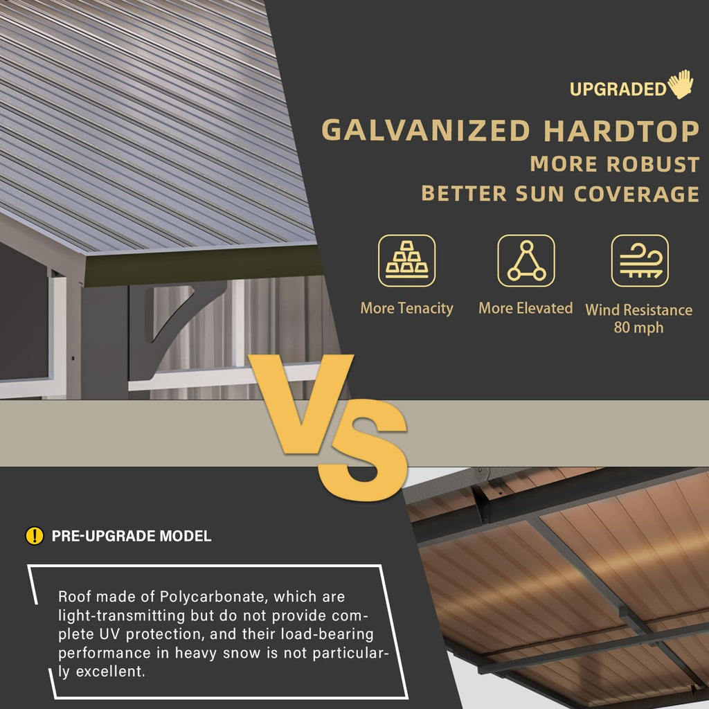 YODOLLA 14' x 10' Hard Top Lean to Gazebo Outdoor Pergola, Dark Grey