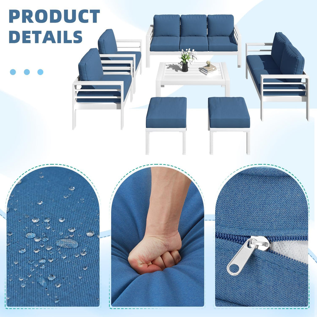 YODOLLA 7-Piece Patio Set, Aluminum, Blue Cushions