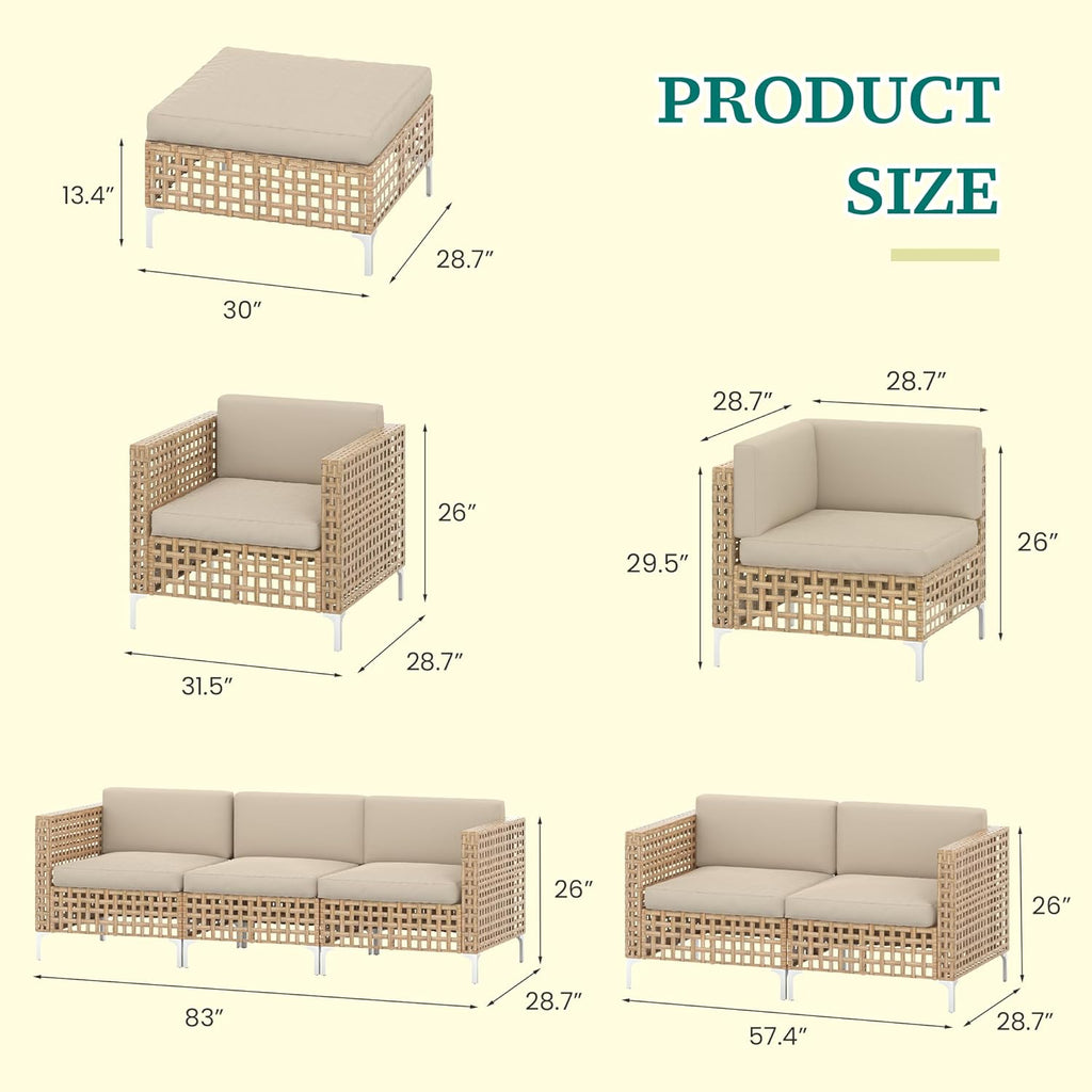 YODOLLA 8 Pieces Outdoor Wicker Patio Furniture Sofa