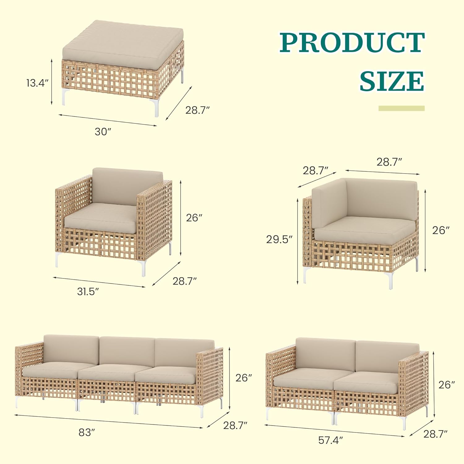 YODOLLA 8 Pieces Outdoor Wicker Patio Furniture Sofa