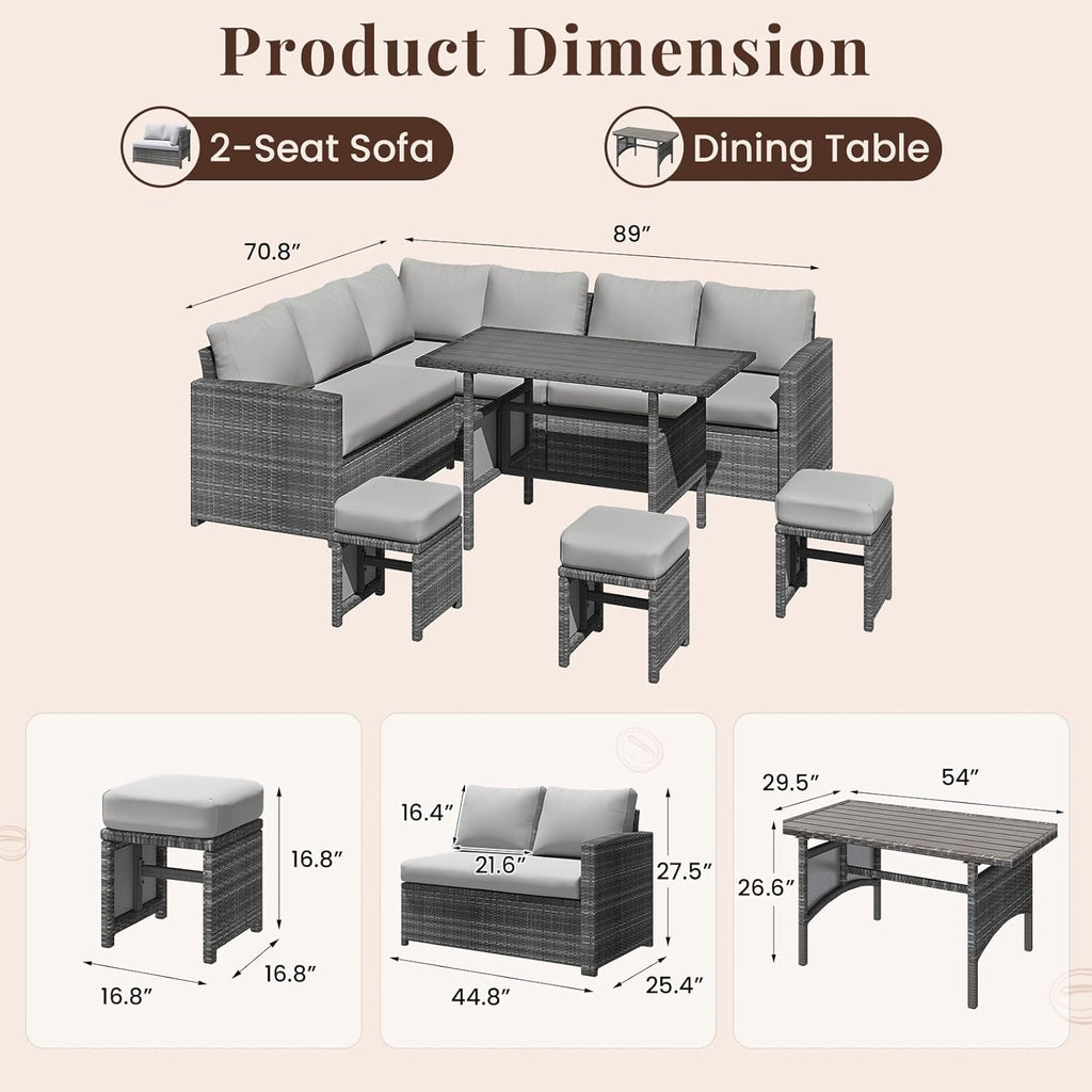 YODOLLA 7 Pieces Outdoor Wicker Rattan Furniture Set, Graybest