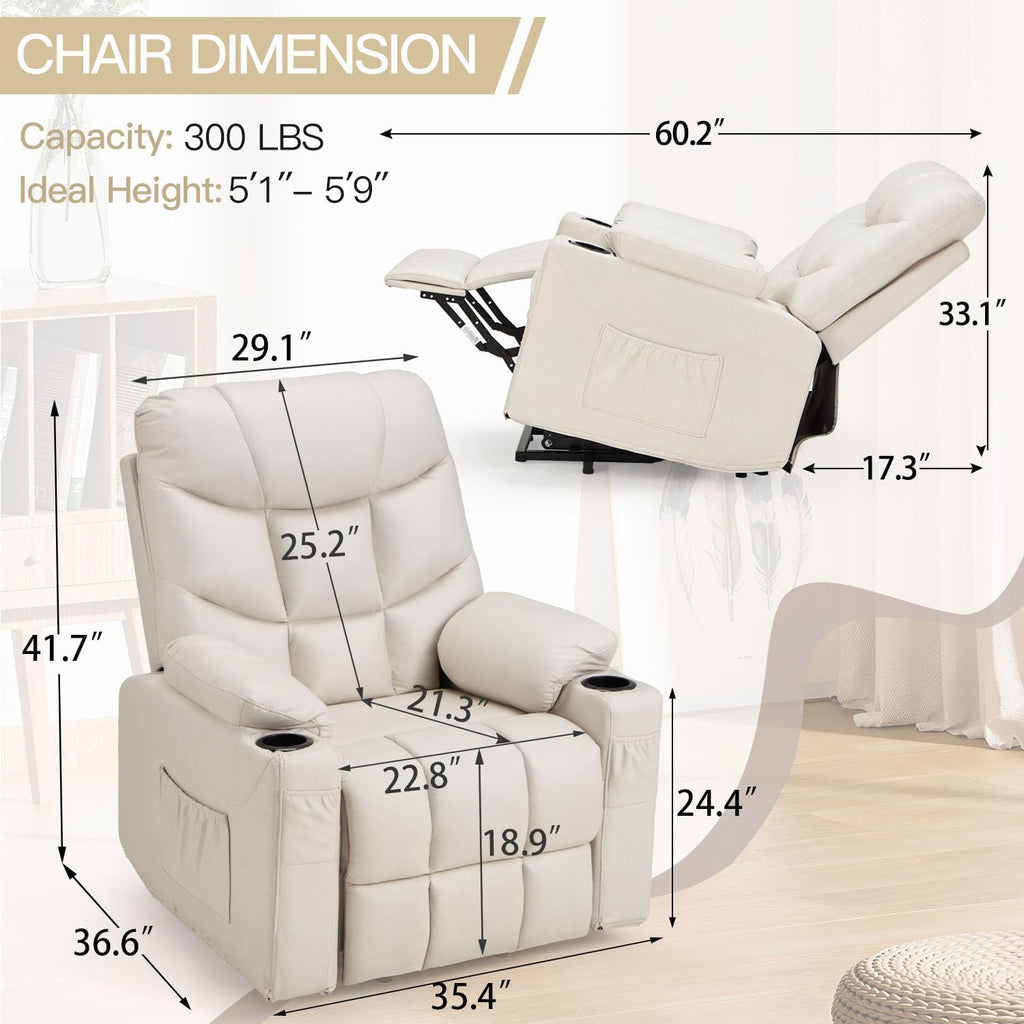 YODOLLA Massage Power Lift Recliner for Elderly, Faux Leather, Cream Whitebest