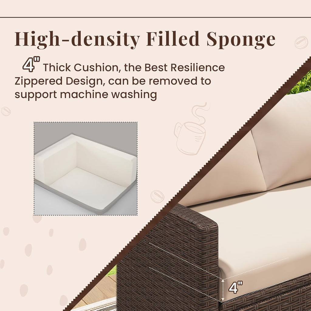 YODOLLA  7-Pc Patio Set, Brown Rattan & Khaki Cushions