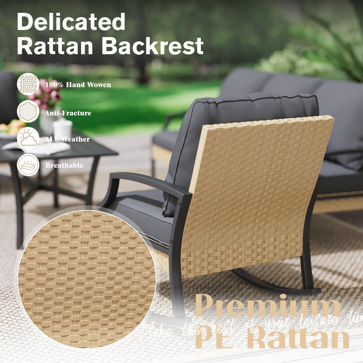 YODOLLA Outdoor Patio Furniture Set, 4 Piece Rattan Conversation Bistro Set with Coffee Tablebest