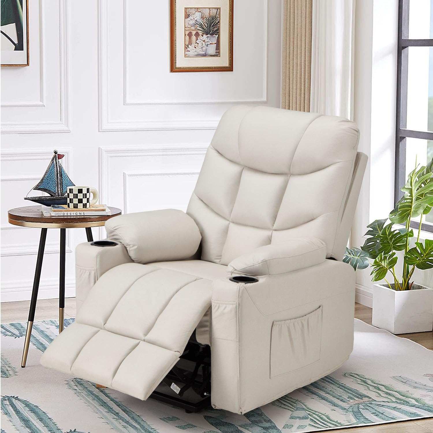 YODOLLA Massage Power Lift Recliner for Elderly, Faux Leather, Cream Whitebest