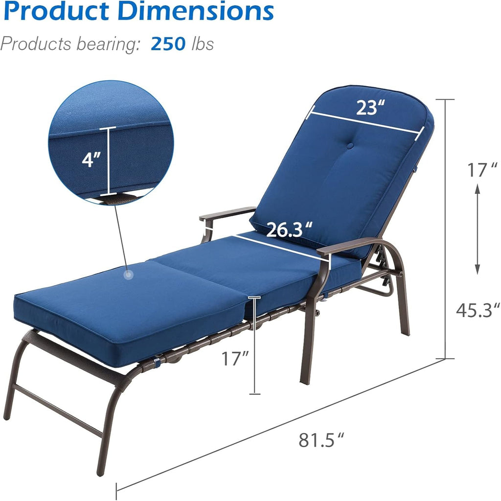 YODOLLA Adjustable Outdoor Chaise Lounge, Blue