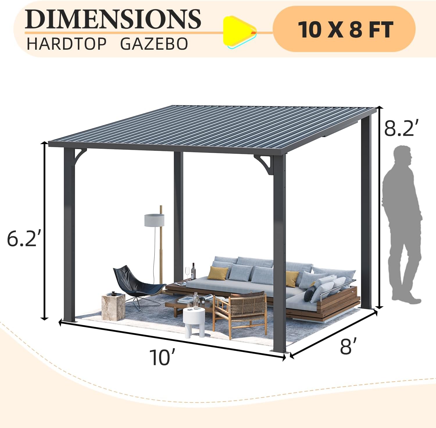 YODOLLA Pergola 10'x8' Hardtop Wall-Mounted Lean to Gazebo for Patio, Dark Greybest