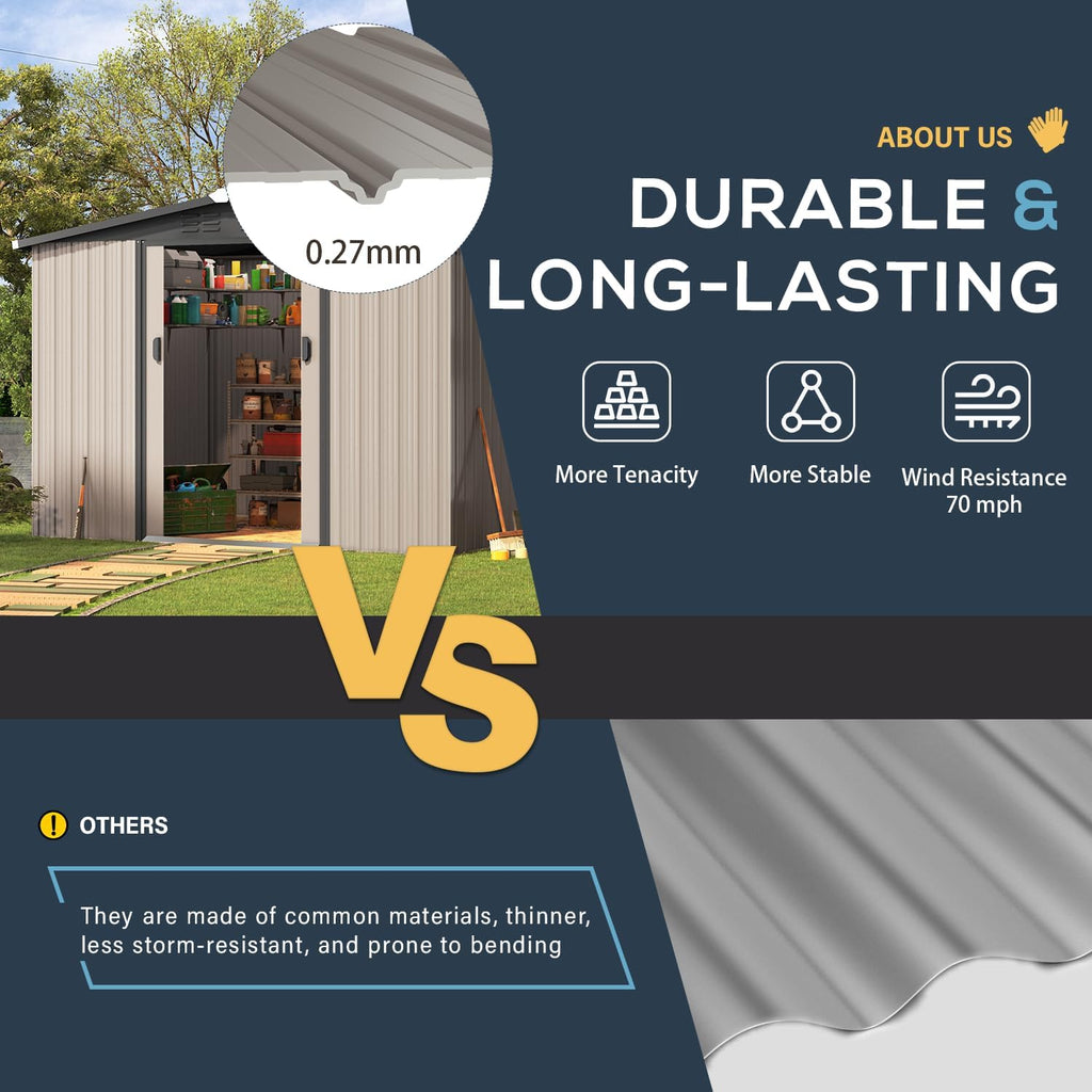 YODOLLA 8 x 6 Ft Outdoor Storage Tool Shed with Sliding Door, Grey