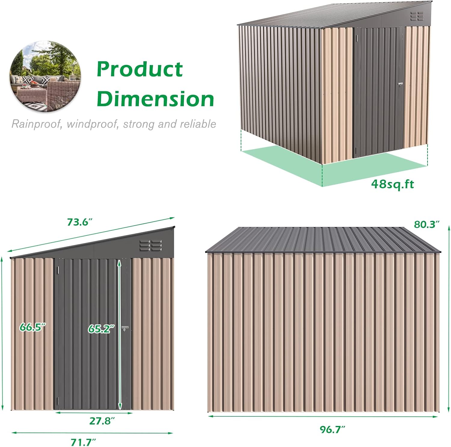 YODOLLA Outdoor 6' x 8' Metal Wall Side Lean to Storage Shed, Gray