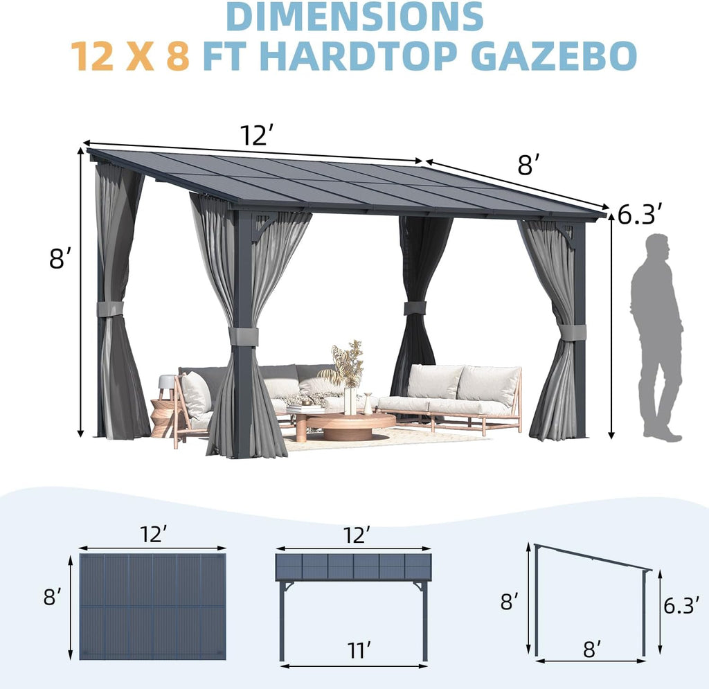 YODOLLA 12' x 8' Gazebo Outdoor Pergola Gazebo with Curtains and Nettingbest