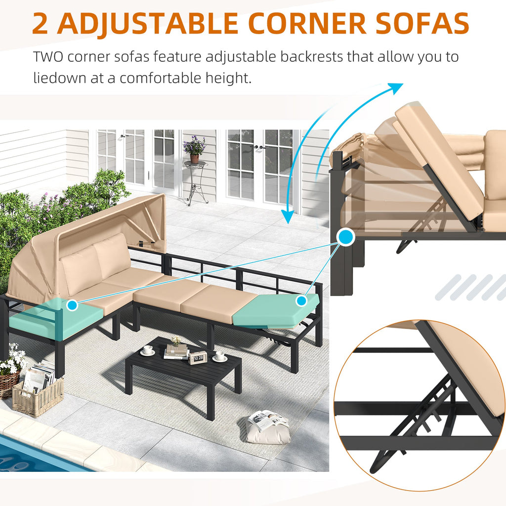YODOLLA Patio Furniture Set with Retractable Canopy, Beigebest