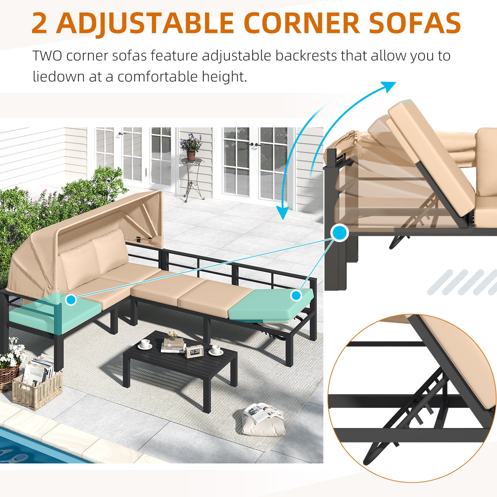 YODOLLA Patio Furniture Set with Retractable Canopy, Beigebest