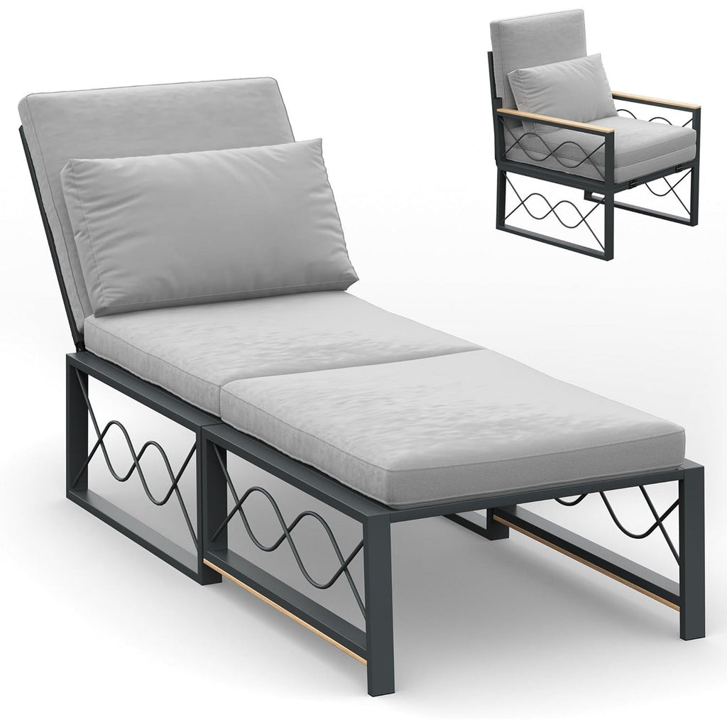 YODOLLA Outdoor Metal Chaise Lounge Adjustable Chair Set of 2 with 1 Side Table