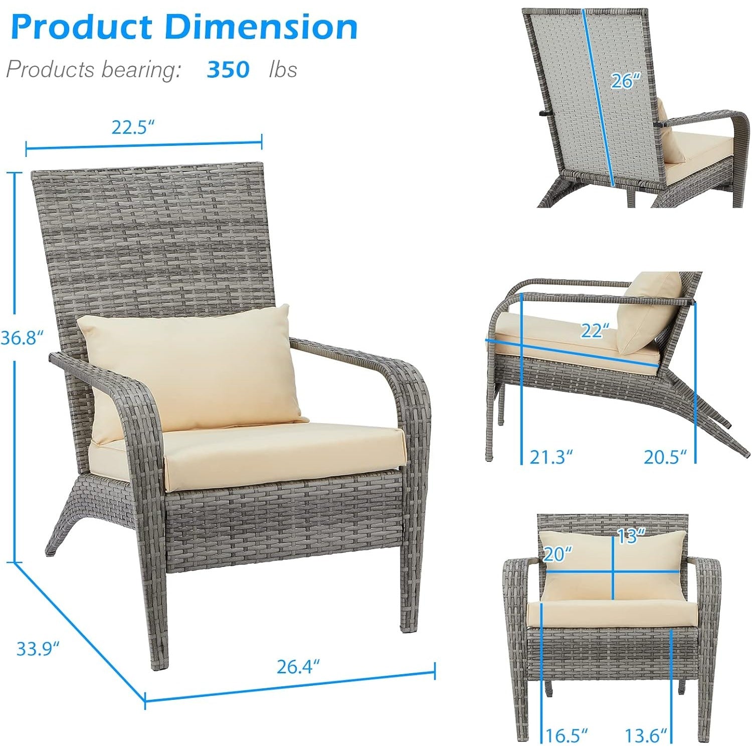 YODOLLA Patio Adirondack Wicker Chair, Grey