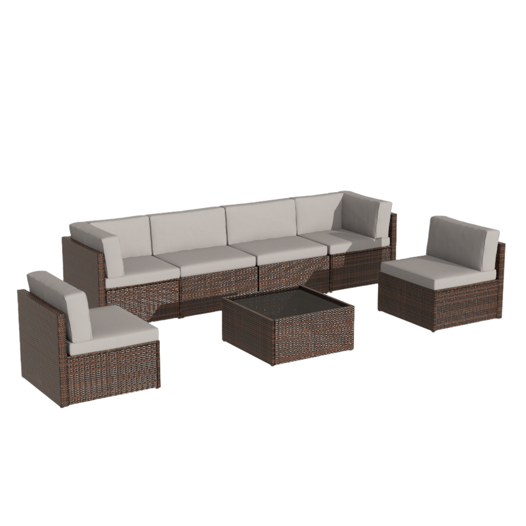 YODOLLA 7 Piece Outdoor Patio Furniture Set, Gray & Brown