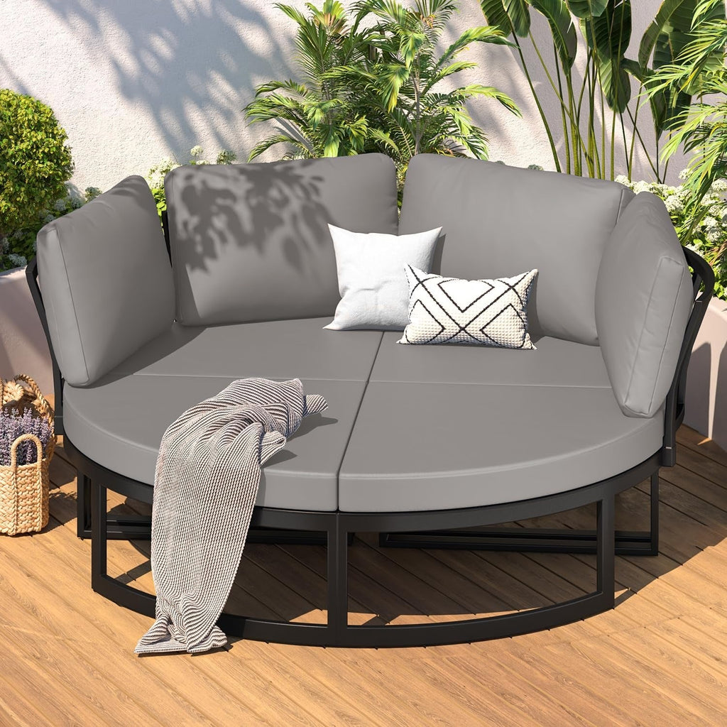 YODOLLA Patio Furniture Outdoor Daybed with Removable Cushions, Grey
