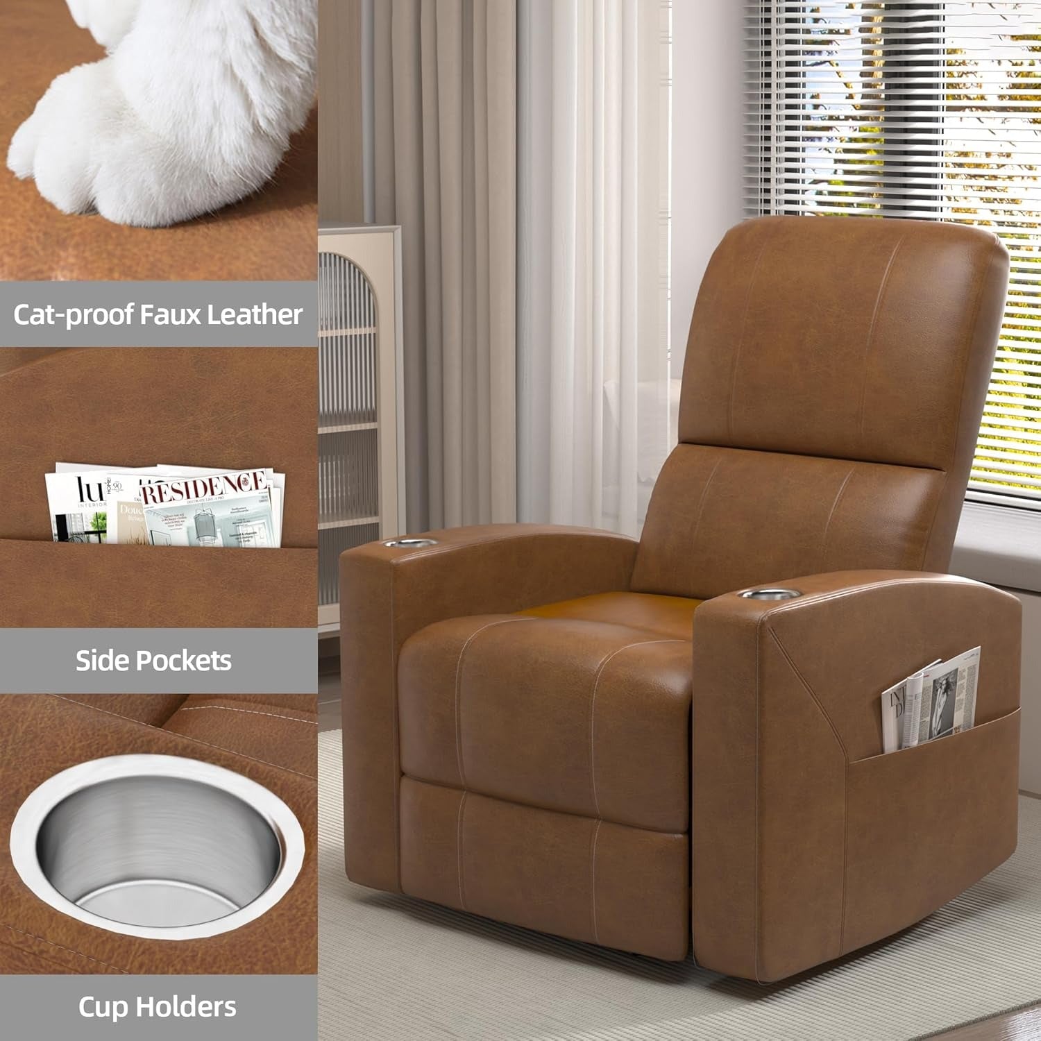 YODOLLA Recliner Sofa Chair, Faux Leather Brownbest