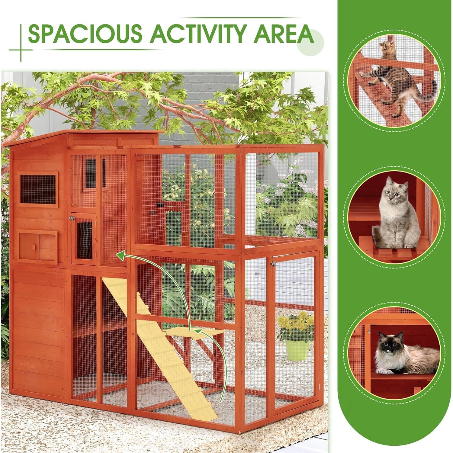 YODOLLA Large Spacious Cat Cage with Weatherproof Roof, Natural Wood