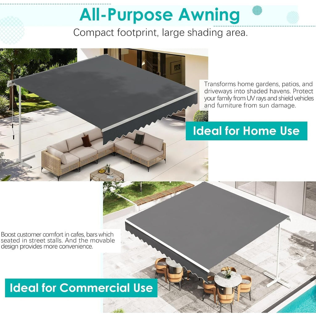 YODOLLA 10'x8' Single Side Free Standing Retractable Awning, Dark Gray