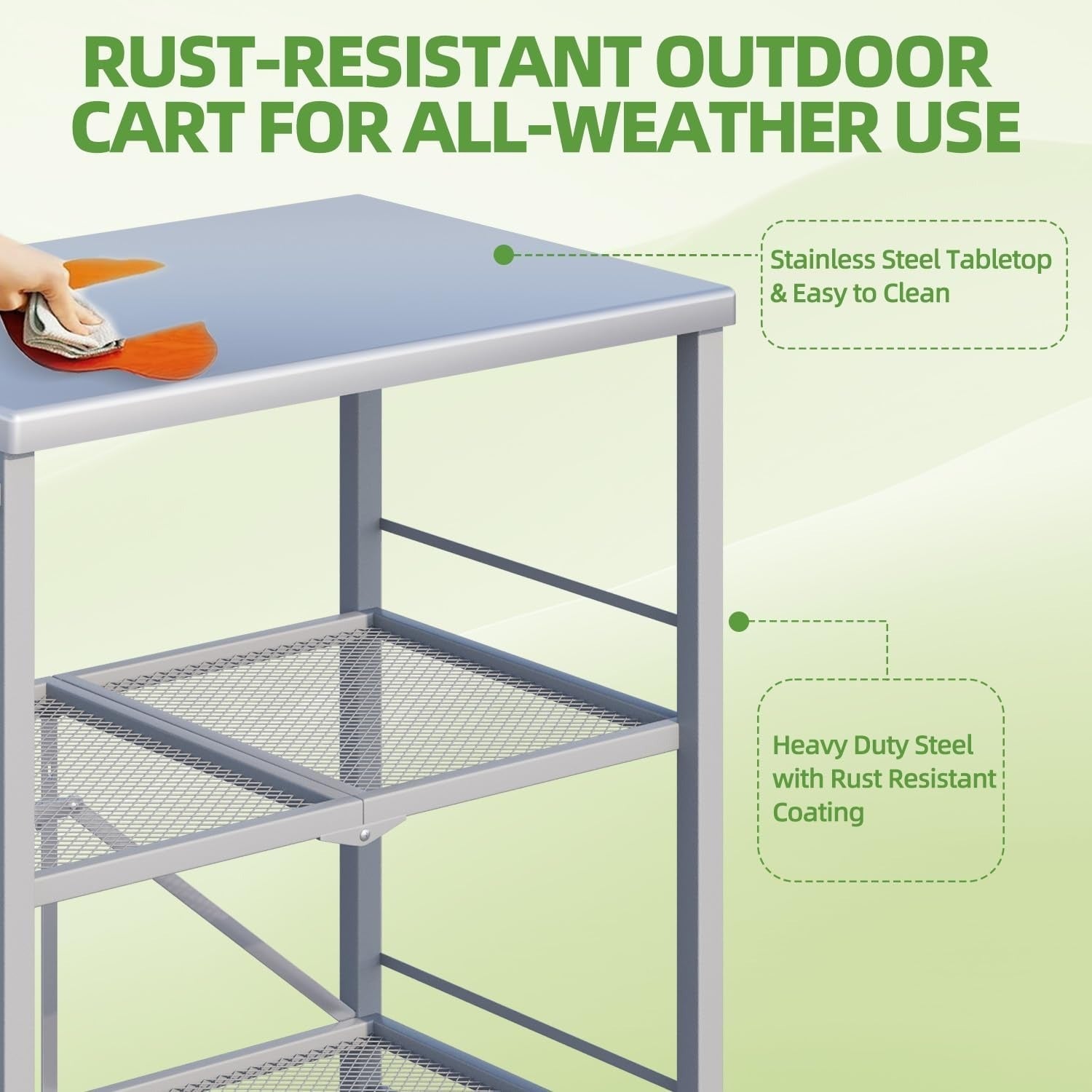 YODOLLA Foldable Stainless Steel Grill Cart Table with Wheels, Gray