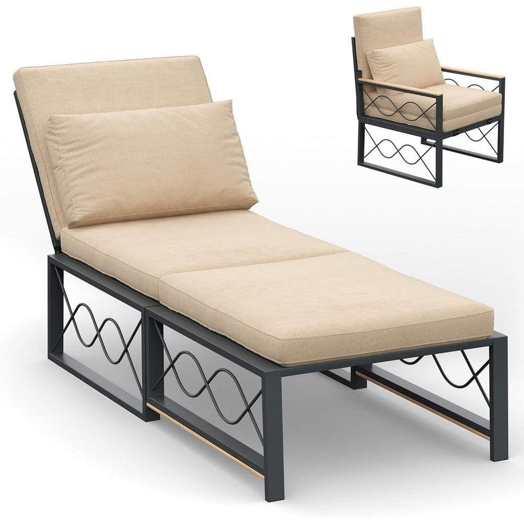 YODOLLA Outdoor Metal Chaise Lounge Chair Adjustable 5-Position Recliner