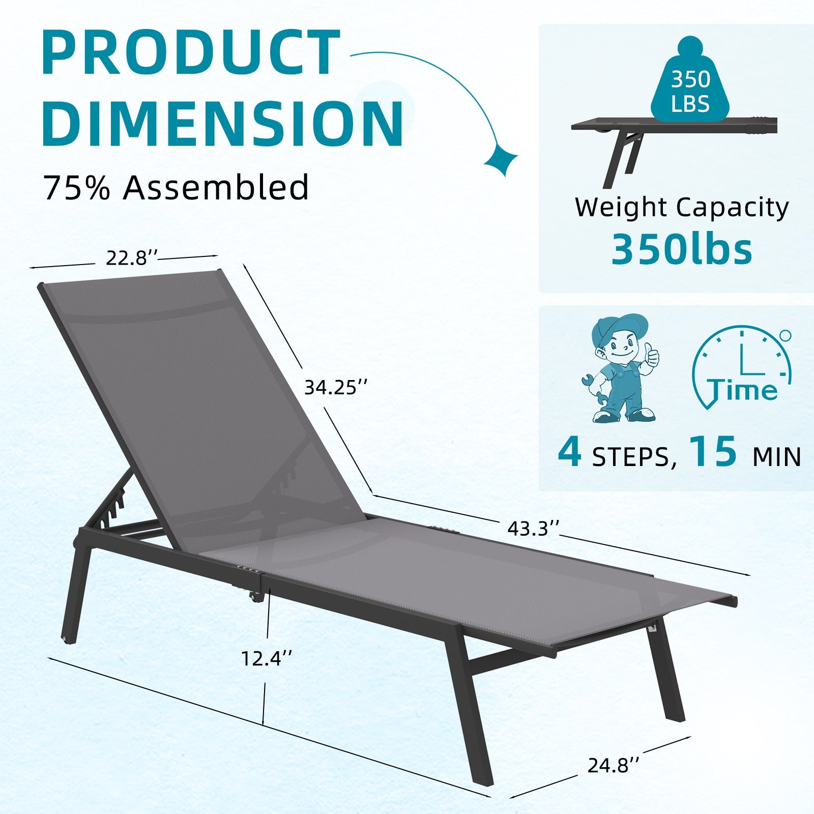 YODOLLA 2 PCS Curved Design Pool Lounge Chairs, Dark Grey